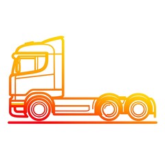 Naklejka premium A side view of a semi-trailer truck with six wheels, outlined in a gradient of red and yellow