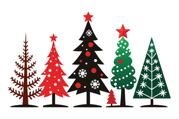 Obraz premium Christmas Tree Silhouette Icons On White Background