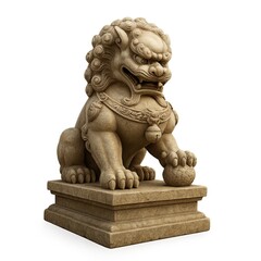 Obraz premium Ancient Chinese Lion Statue in Stone on a Simple Pedestal