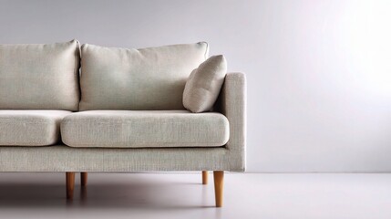 Modern Scandinavian Style Sofa in Beige Fabric with Minimal Design