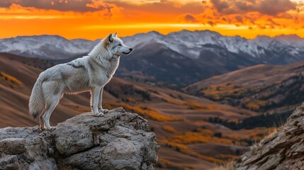 Wolf stands proud on rock peak during the sunrise in the mountains for conservation blogs