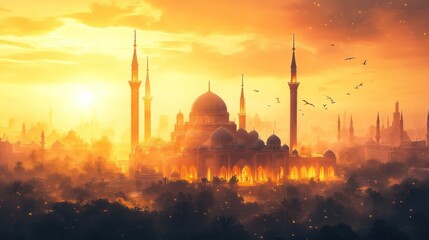 Obraz premium Majestic mosque at golden sunset