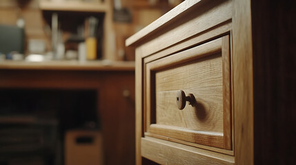 Close-up of a Wooden Drawer in a Workshop