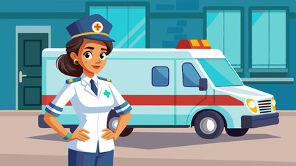 Fototapeta premium Indian urgent care medical staff standing in front of ambulance