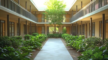Fototapeta premium Modern Concrete Walkway in a Garden Setting