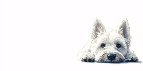 A captivating portrait of a West Highland White Terrier, lying down, exhibiting serene and peaceful demeanor.