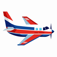 Stylized Red White and Blue Airplane Illustration with Propeller Design