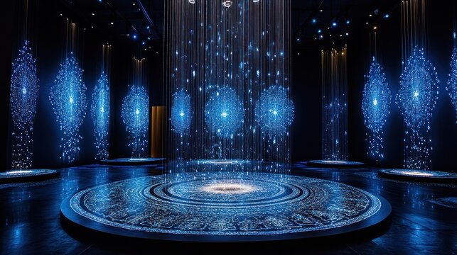 Modern art installation with light displays