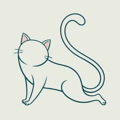 A minimalist line drawing of a cat stretching with a long tail