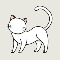 Charming illustration of a white cat standing on a light beige background