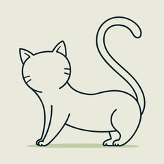 Simple cartoon line art illustration of a cute kitten with elegant tail
