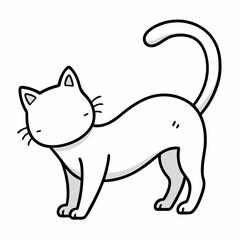 Cartoon of a standing cat with a curved tail isolated on white