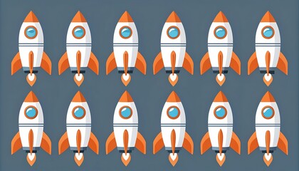 Illustration of a fleet of cartoon rockets taking off, symbolizing innovation and progress