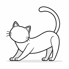 Cartoon cat stretching its front paws with its tail in the air