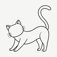 Minimalist Outlined Cat Stretching Illustration on White Background with Black Borders