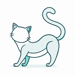 Cartoon Illustration of a stylized cat with a curved tail on white