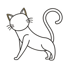Simple Black and White Illustration of a Cute Cat with Curly Tail