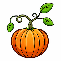Stylized cartoon pumpkin with leaves, stem, and bold outline illustration