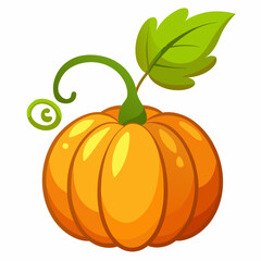 Adorable cartoon pumpkin illustration with a leaf and swirling stem