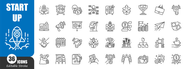 Start Up . Business outline icon . Editable stroke . Vector .