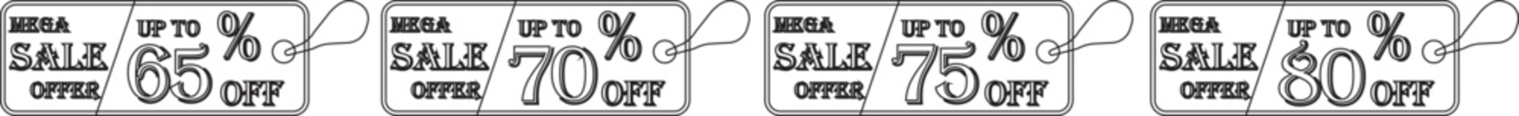 Mega sale offer line art icon set.Sale tag and labels,promotion banner. Big and mega sale offer discount promotion. Flat sale Vector Illustration. label collection suitable for design promotion media.