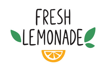 Obraz premium fresh lemonade handwritten doodle lettering phrase or quote. fresh lemonade message saying text. Hand drawn print clipart. lemon Labels and signs
