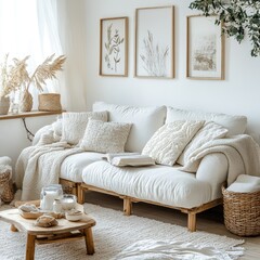 Cozy, modern living room  Natural elements blend seamlessly