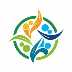 Obraz premium Abstract Circular Symbol of Collaboration and Community Engagement with Nature Elements