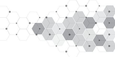 Molecular structure abstract tech background. Illustration of geometric abstract background with hexagons pattern. Vector banner design with hexagons. Hexagonal background for digital technology. 