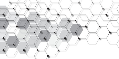 Molecular structure abstract tech background. Illustration of geometric abstract background with hexagons pattern. Vector banner design with hexagons. Hexagonal background for digital technology. 