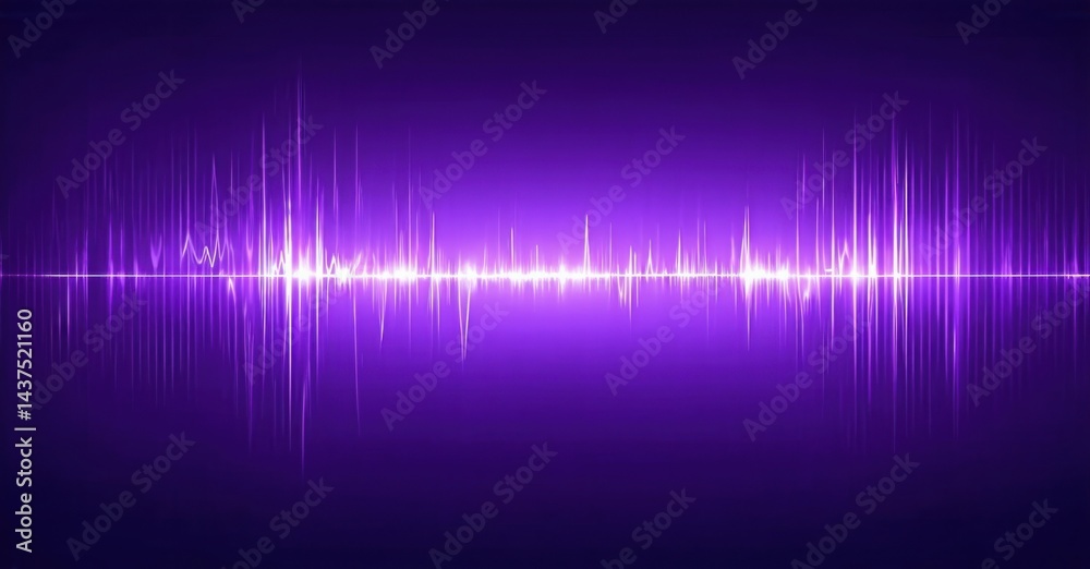 Poster Bright purple waveform visualization. Represents sound, energy, data, or digital signal patterns. Abstract background texture.