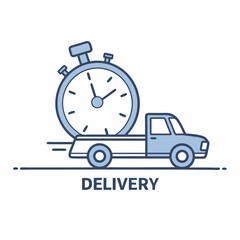 Obraz premium Blue Stopwatch on Truck with Speed Lines and Delivery Text Design