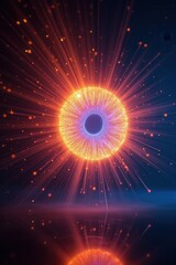 Fototapeta premium Glowing iridescent circle with radiant beams in abstract digital art