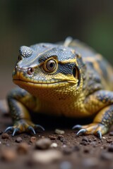Fototapeta premium Lizard on rocky surface with blurred green background