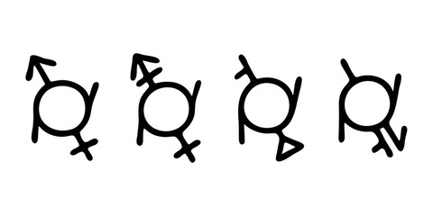 Set of hand drawn genderfluid identity icon Symbol used to represent sex and gender
