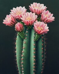 Pink, red cactus flowers, dark gray.