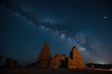 Ancient archway the starry night sky captures cosmic wonder