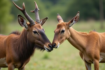 Fototapeta premium Antelope duo sharing tender moment in natural habitat