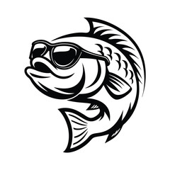 Black and White Fish with Sunglasses Jumping, Isolated, Simplified, Minimalist Style