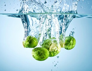 Firefly Fresh Brussels Sprouts Falling into Water with Splash 