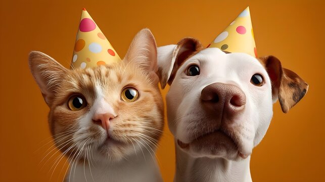 Celebrating pets with party hats for a joyful occasion