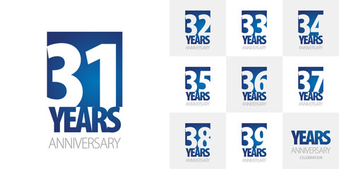 Logo collections for the 3rd decade anniversary. Creative design emblems with negative space numbers blue white background for celebration event, invitation, greeting, web template, leaflet