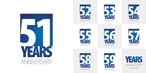 Logo collections for the 5th decade anniversary. Creative design emblems with negative space numbers blue white background for celebration event, invitation, greeting, web template, leaflet