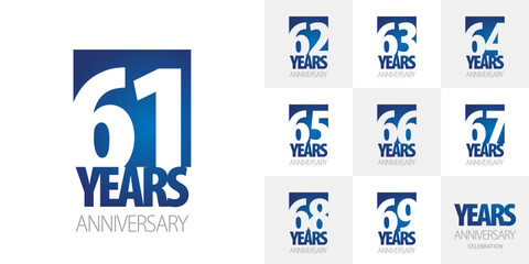 Logo collections for the 6th decade anniversary. Creative design emblems with negative space numbers blue white background for celebration event, invitation, greeting, web template, leaflet