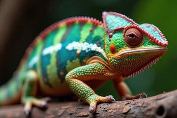 Obraz premium Colorful chameleon perched on tree branch
