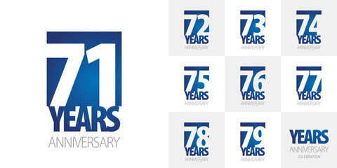 Logo collections for the 7th decade anniversary. Creative design emblems with negative space numbers blue white background for celebration event, invitation, greeting, web template, leaflet