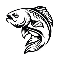 Detailed Black and White of a Fish Leaping Upward, Dynamic Curve Pose