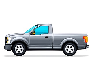 Fototapeta premium Sleek silver pickup truck, side profile view, isolated on white
