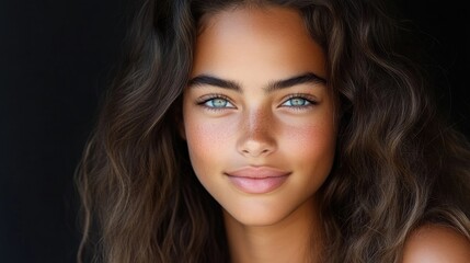 Naklejka premium Radiant woman with healthy, light-brown hair and bright, captivating eyes