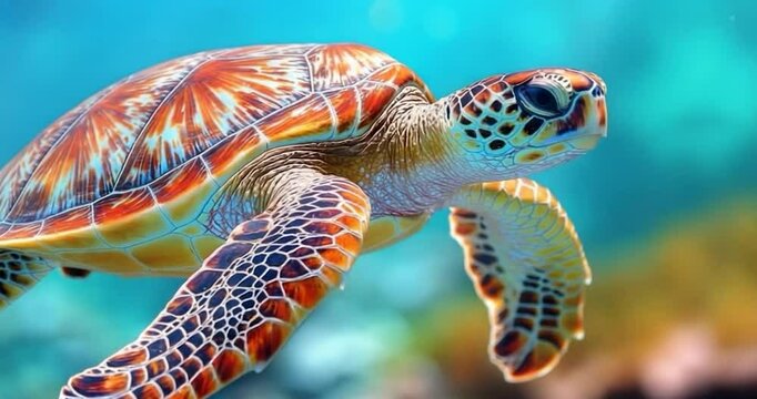 Colorful turtle underwater